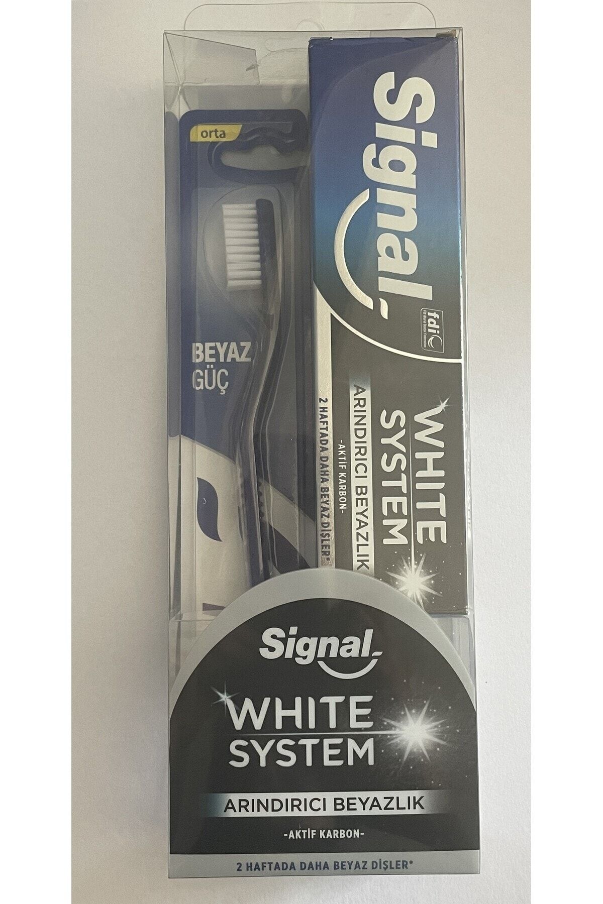 Signal-SIGNAL WHITE SYSTEM PURIFYING WHITENING TOOTH PASTE 75 ML + SIGNAL WHITE POWER BRUSH 2