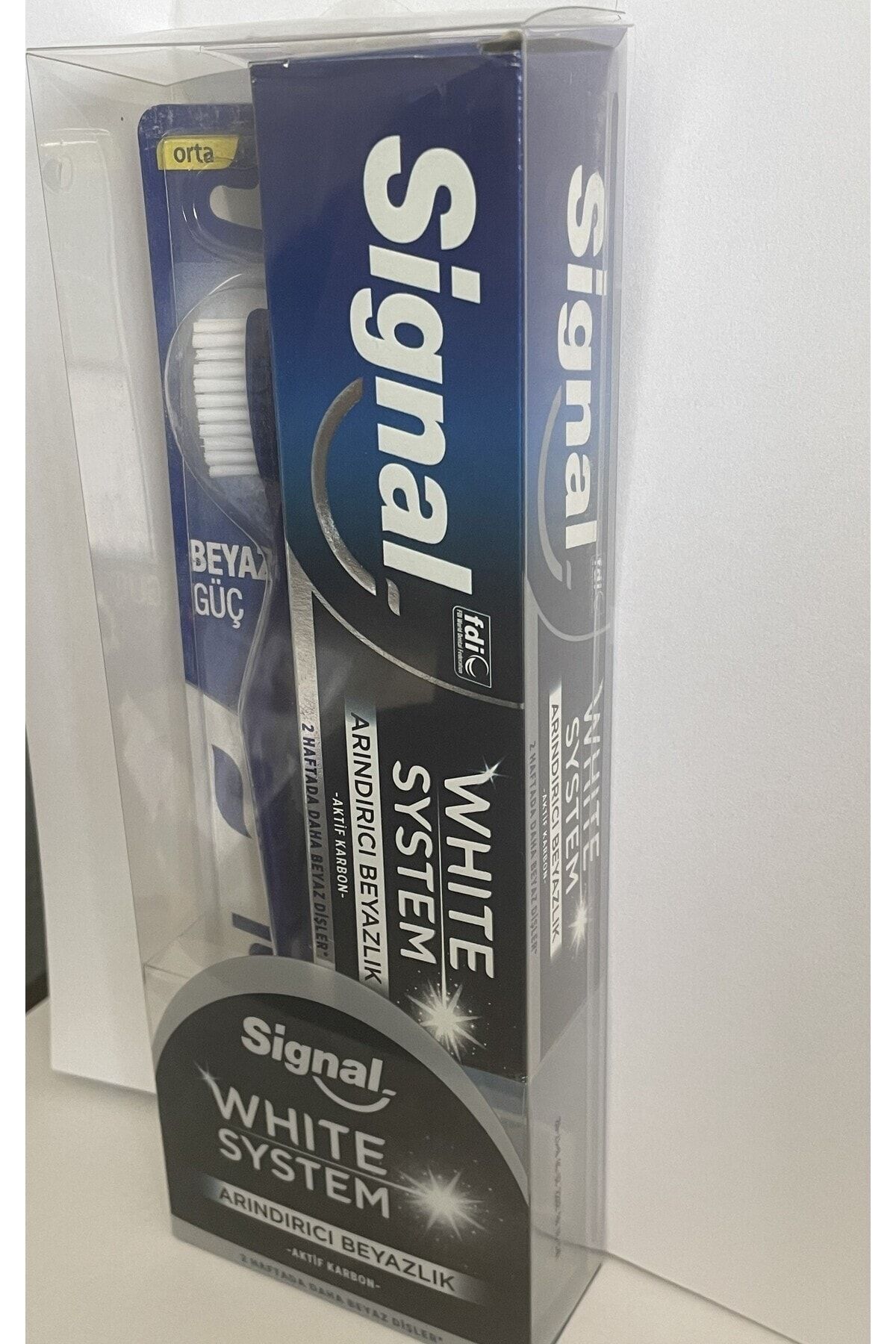 Signal-SIGNAL WHITE SYSTEM PURIFYING WHITENING TOOTH PASTE 75 ML + SIGNAL WHITE POWER BRUSH 4