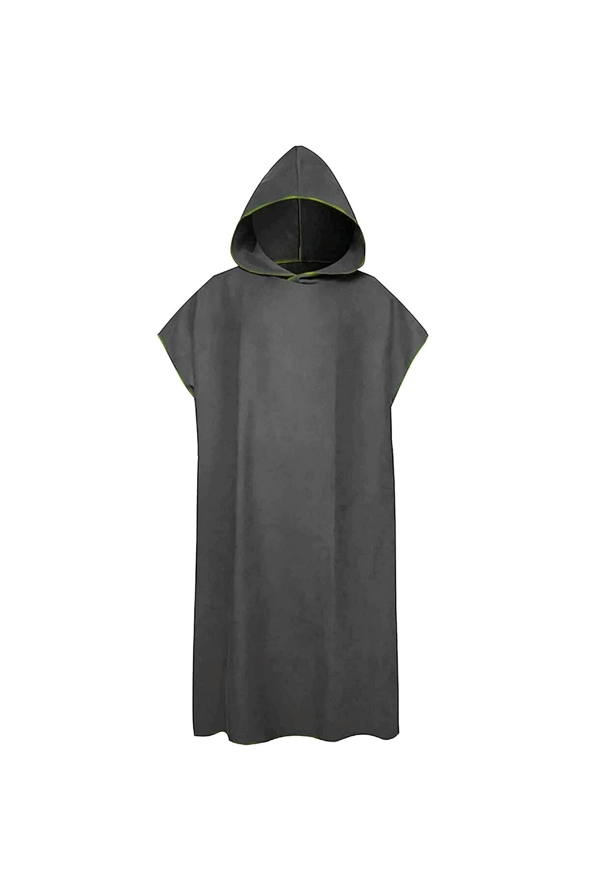 MORDRY Unisex Kapüşonlu Mikrofiber Surf Panço, Giyilebilir Havlu, Taşınabilir Kabin, Gri
