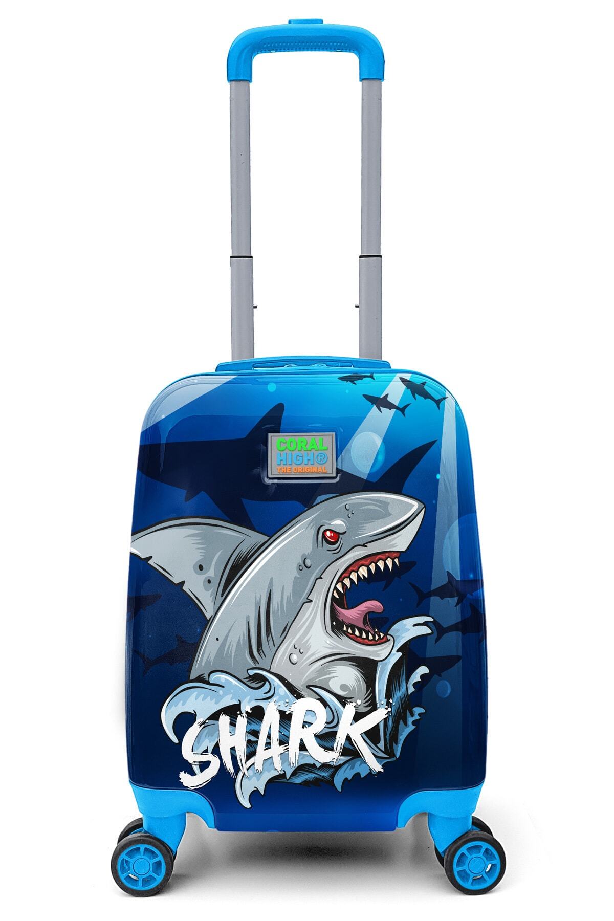 Kids Navy Blue Blue Shark Patterned Children's Suitcase 16741