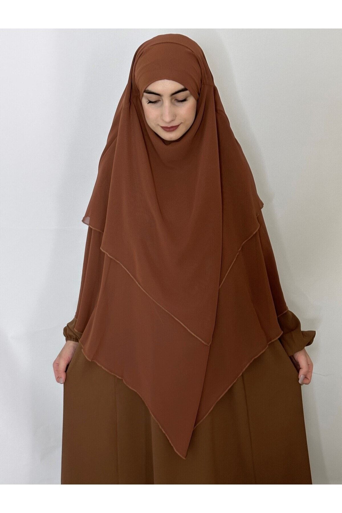 erasra class-Camel Colored 3-Layer Siphon Large Scarf - Peaked and Souffle Khimar 5