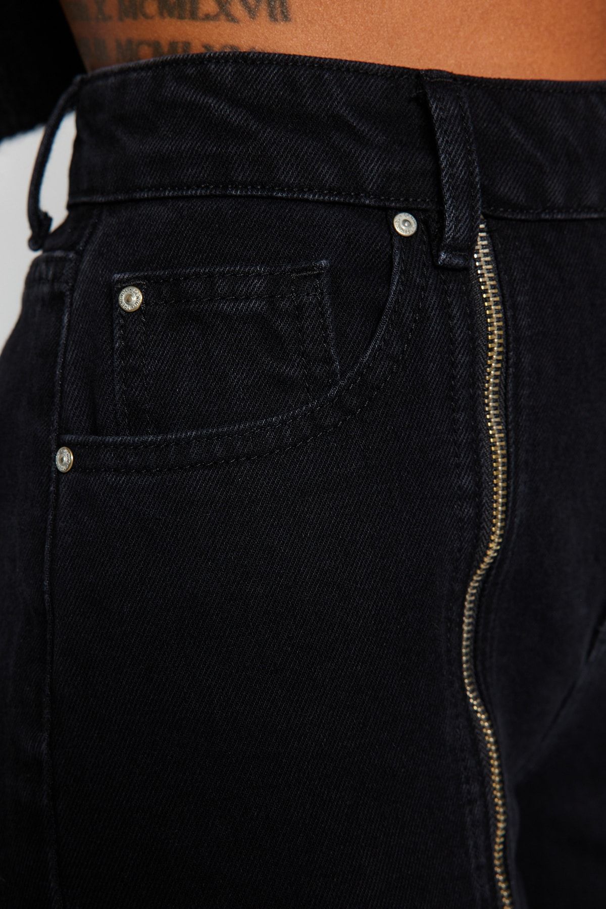 Trendyol Collection-Black Zipper Detailed High Waist Wide Leg Jeans TWOAW24JE00111 5