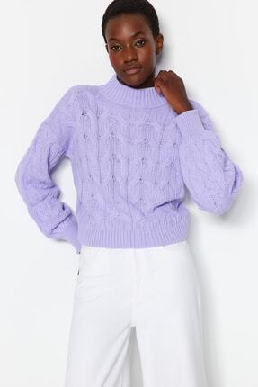 TRENDYOLMİLLA Lila Crop Dik Yaka Triko Kazak TWOAW22KZ1634