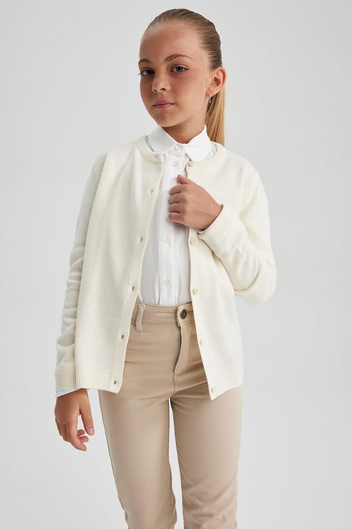 Girls white top school cardigan