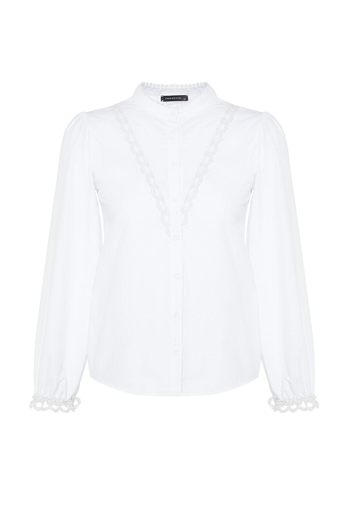 Trendyol Collection-Памучна бяла дантелена риза - нормална кройка TWOAW21GO0077 6