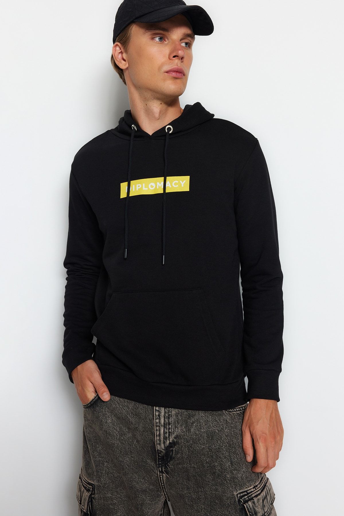 Trendyol Collection Schwarzes Bedrucktes Baumwoll-sweatshirt Mit Kapuze - für Herren - XL