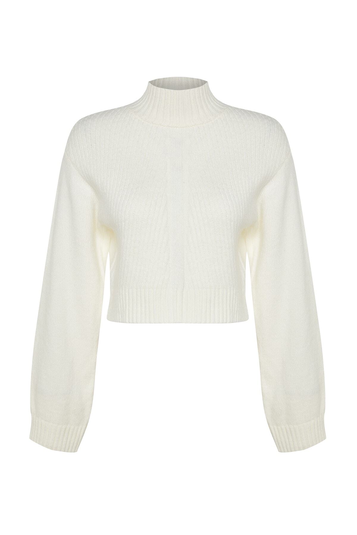 Trendyol Collection-Sweter z miękkiej teksturowanej dzianiny w kolorze ecru ze stójką TWOAW24KZ00320 7