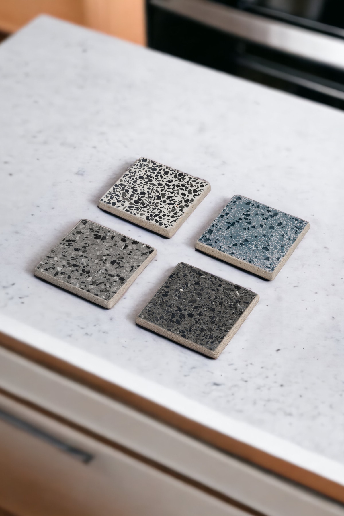 Dark Terrazzo Natural Stone Travertine Coaster Set of 4
