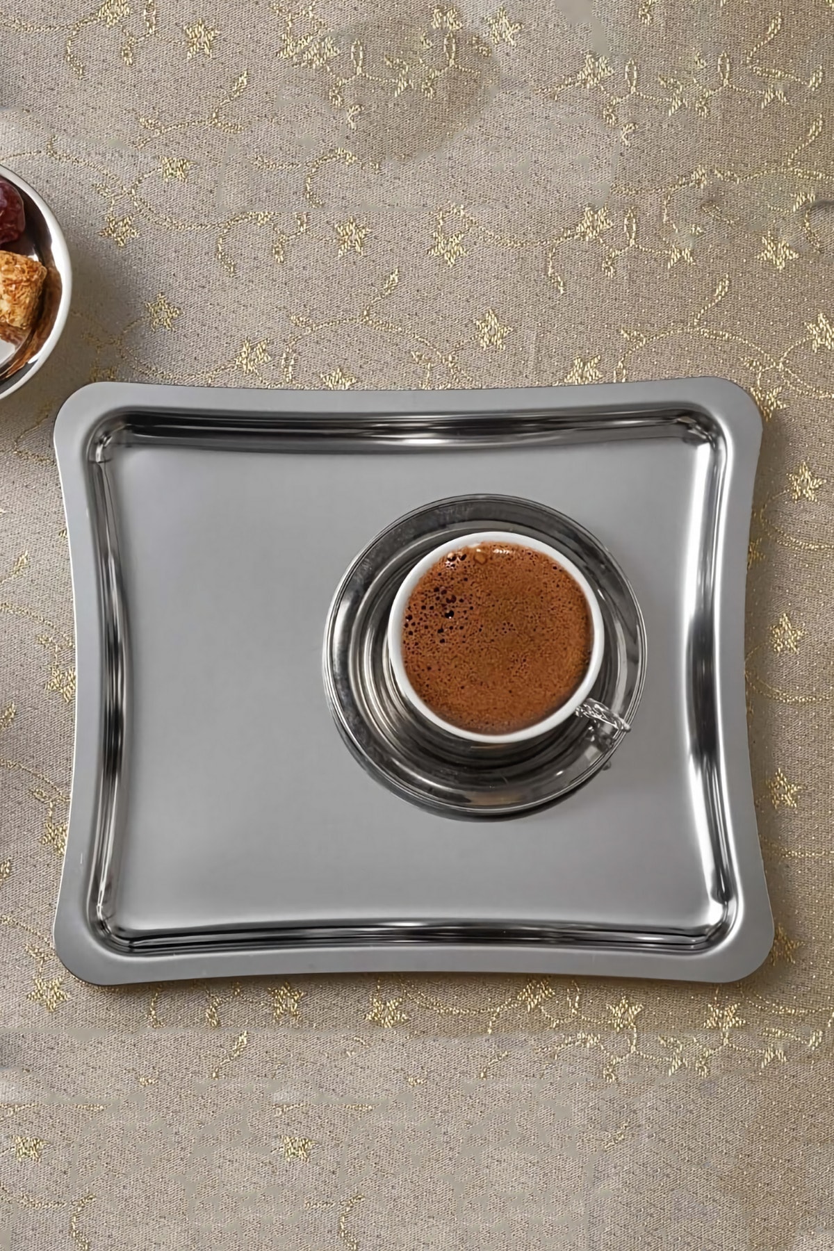 4 Pieces Luxury Silver Shiny Serving Tray 21x19 Cm