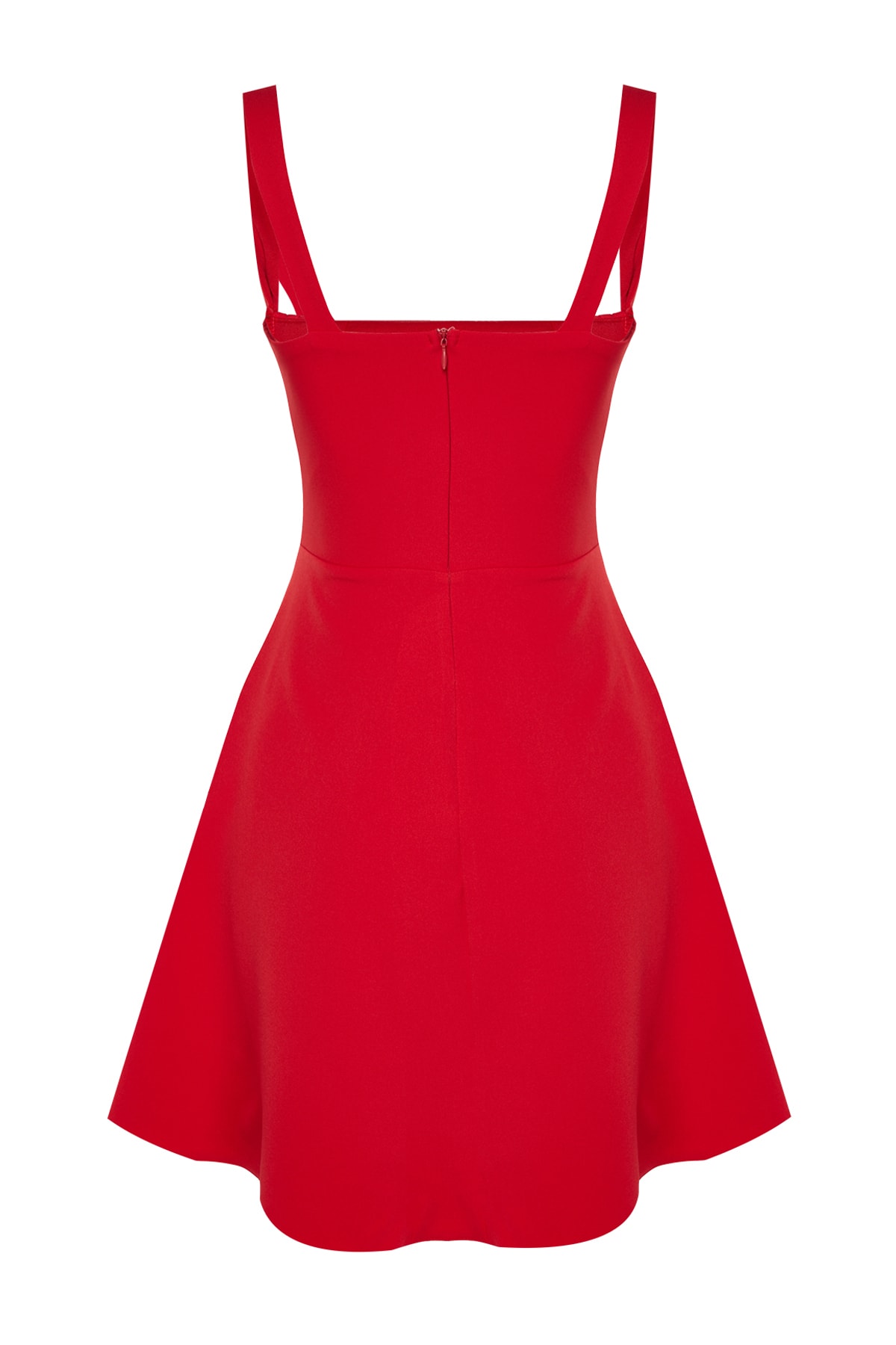 Trendyolmilla  Kırmızı A-Kesim Dokuma Kısa Abiye Gece Mezuniyet Elbisesi TPRSS23EL00031 - Görsel 9