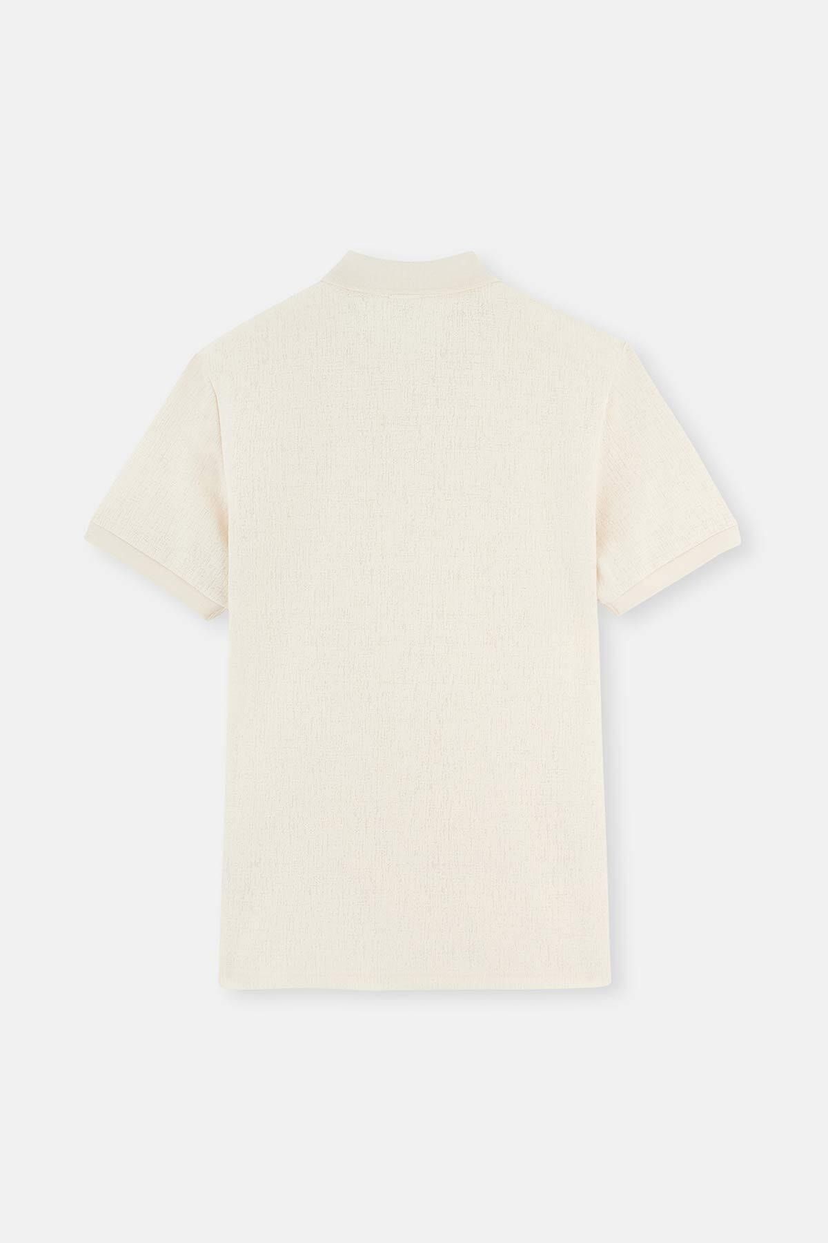 Dagi-Tricou polo cu jacquard spumă ecru 2