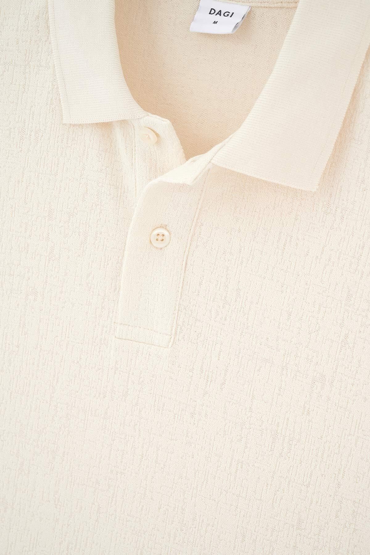 Dagi-Tricou polo cu jacquard spumă ecru 3