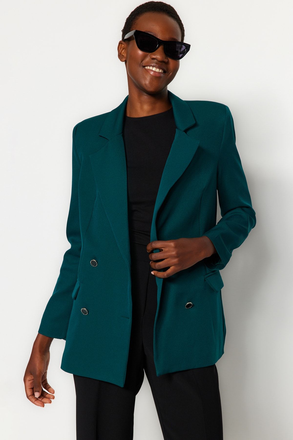 Trendyol Collection Emerald Green Regular Lined Button Detailed