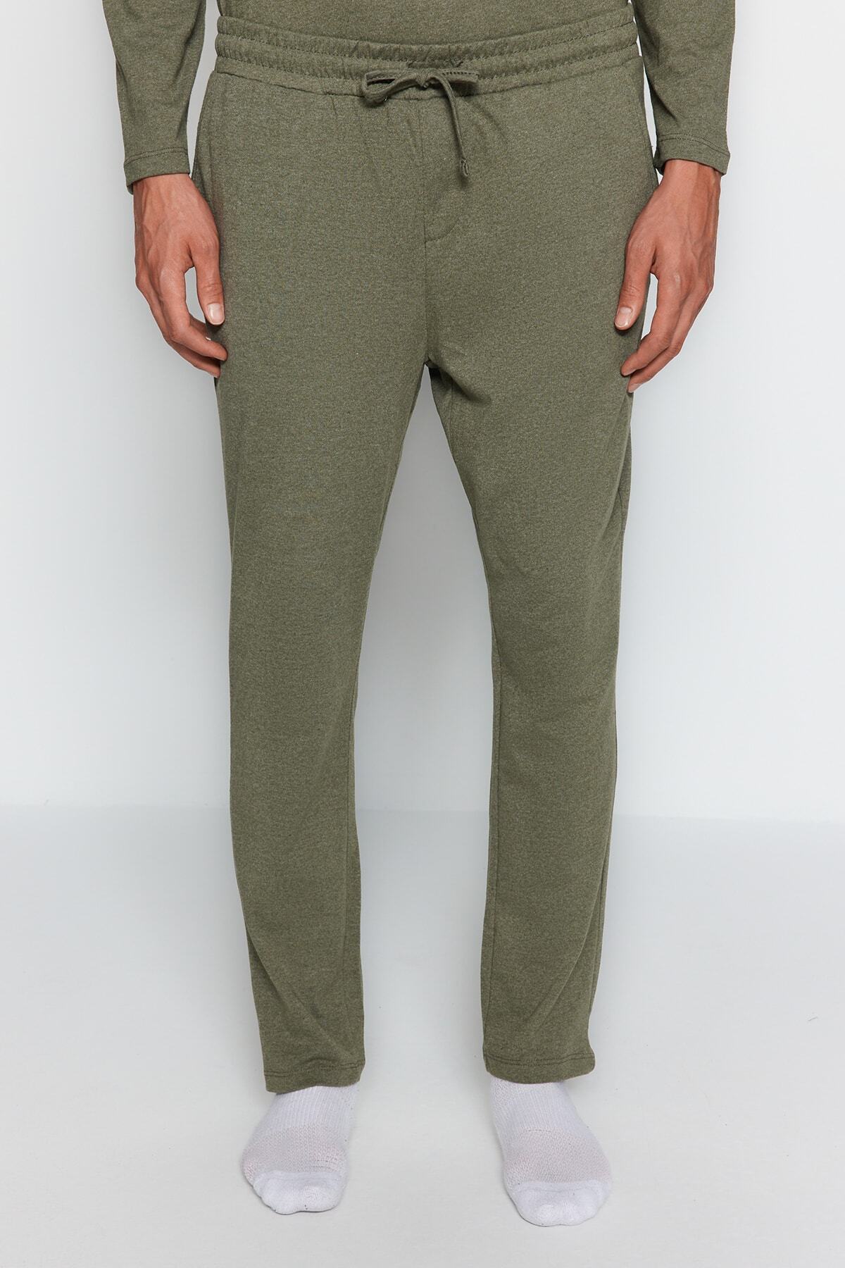 Trendyol Collection-Sada pleteného pyžama s khaki potiskem TMNAW24PT00005 4