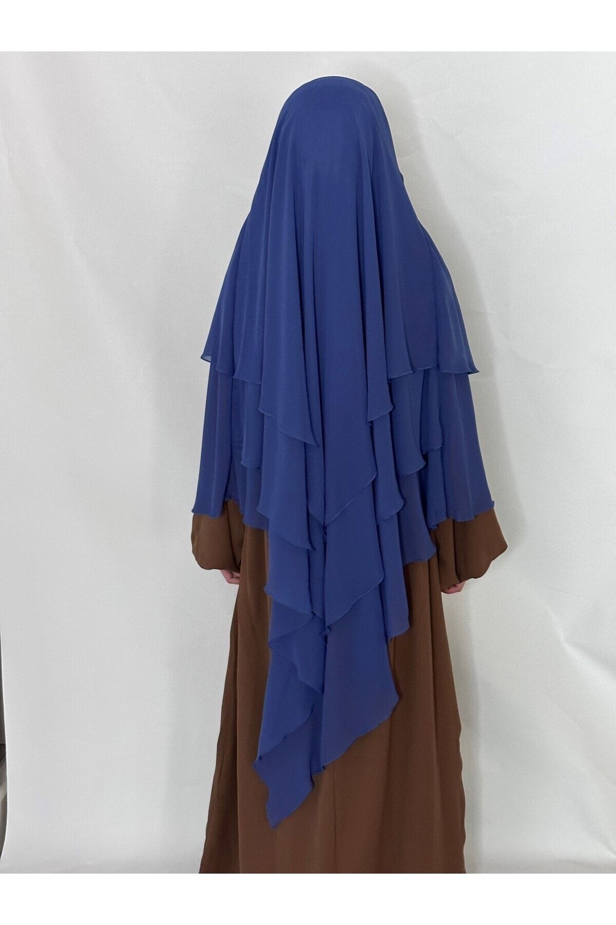 R&S modibone-Three Layers Ready Made Veil Souffle Khimar Chiffon scarf 4 strings indigo blue 7