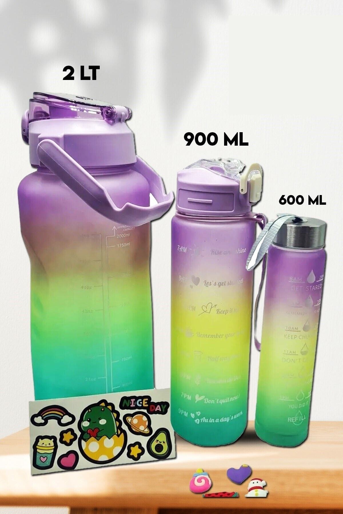 YILDIZ ELİT 3ü 1 Arada 2 lt+900 ml+600 ml 3 lü Set Su Matarası Şişesi ...