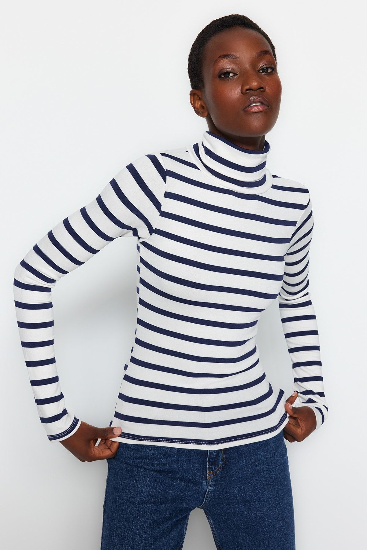Fitted best sale striped turtleneck