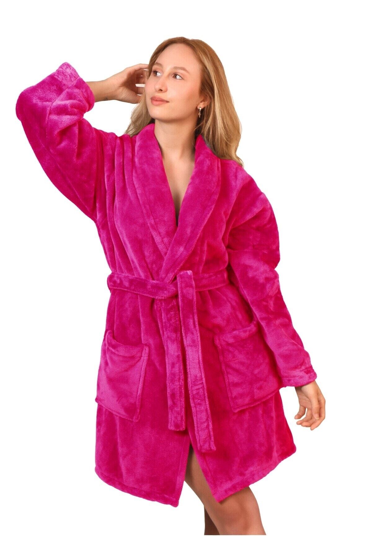 Soft Textured Fuchsia Fleece Robe