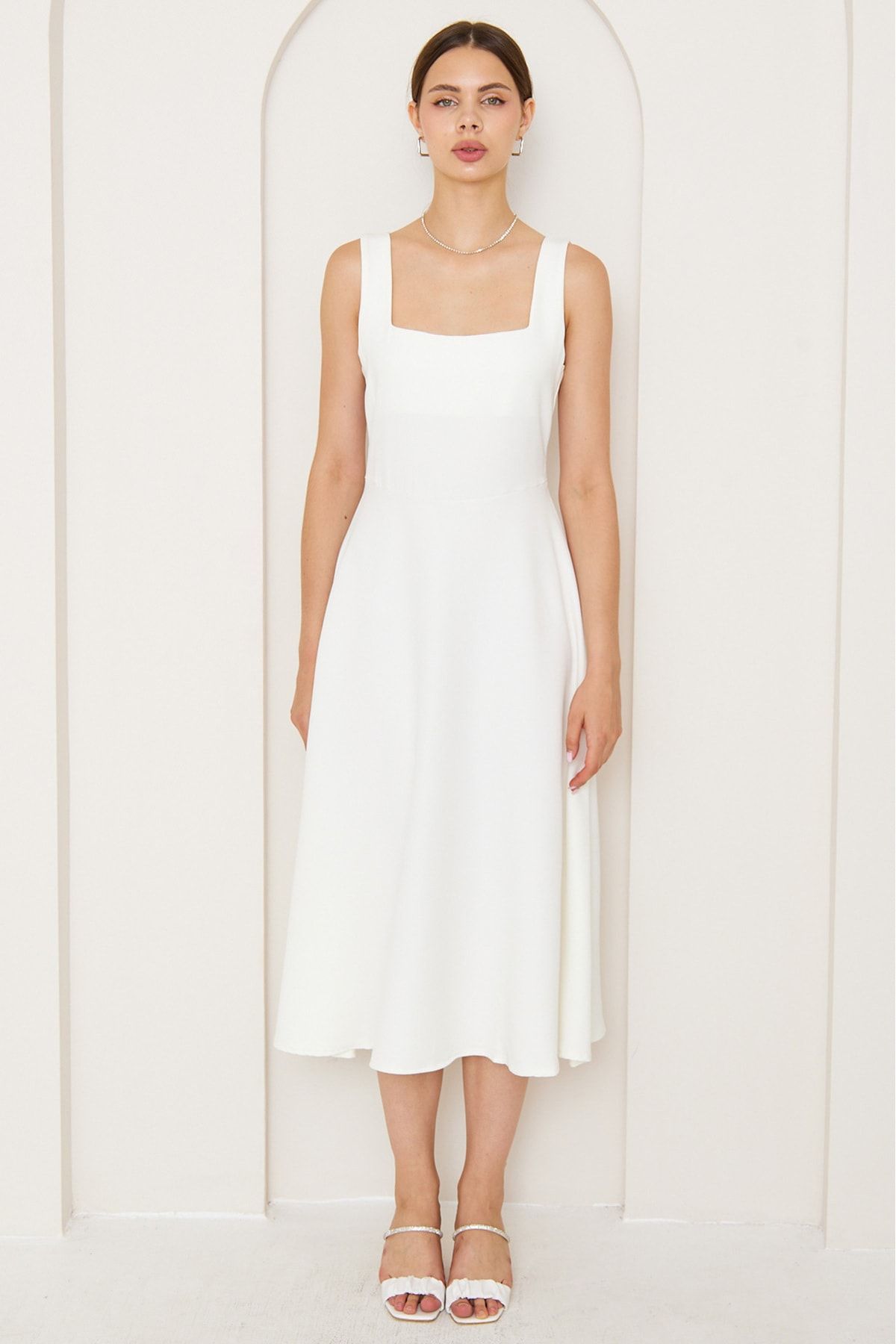White square neck midi hotsell dress