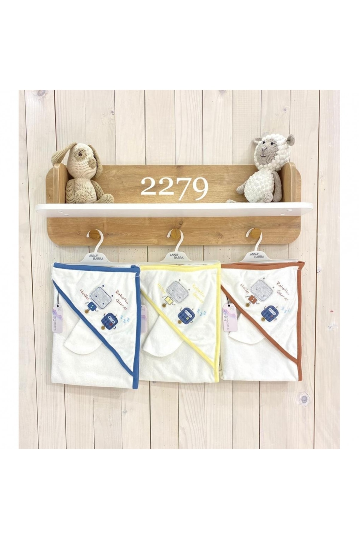 Anna %100 PAMUK ROBOT DESENLİ ERKEK BEBEK BANYO HAVLUSU