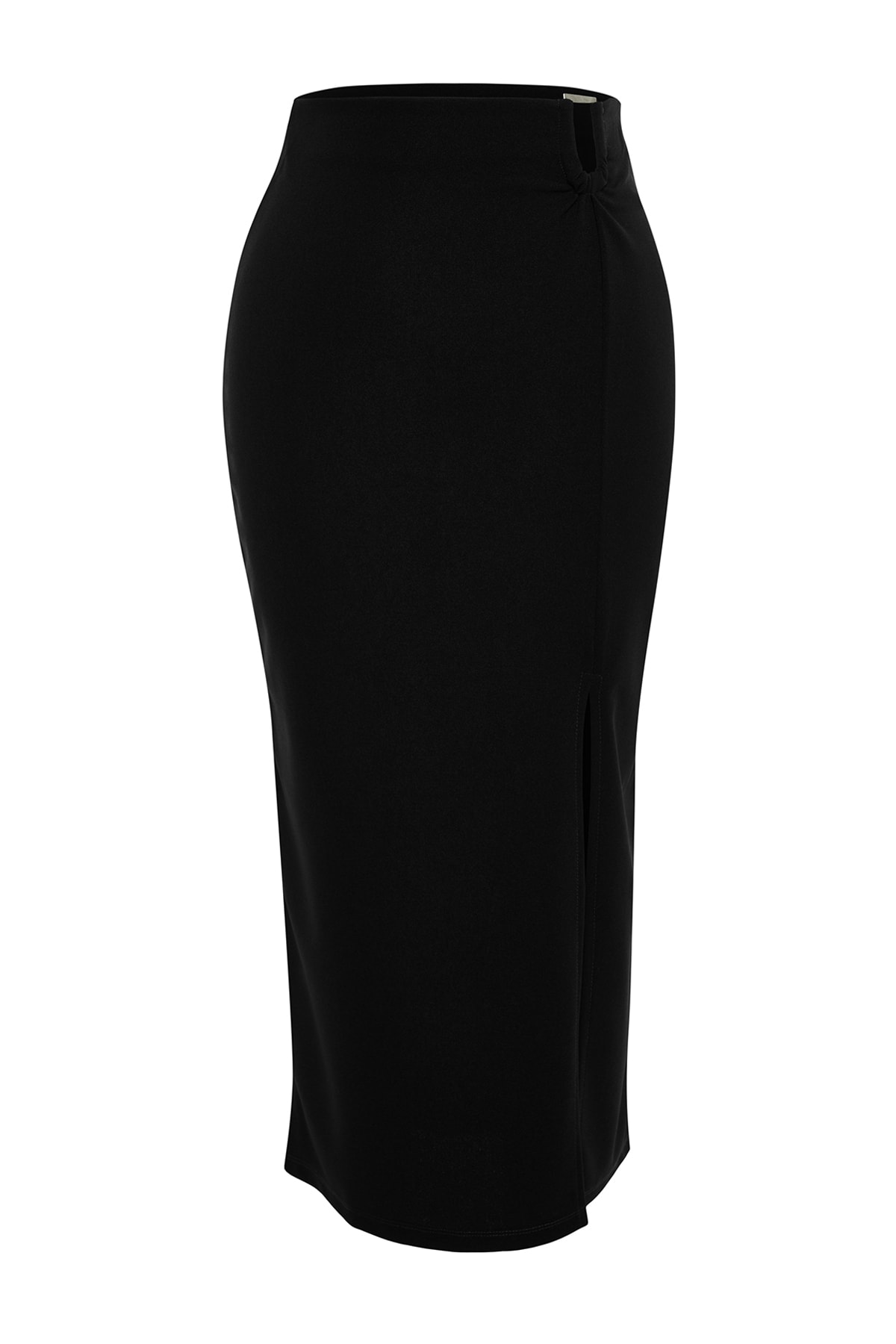 Trendyolmilla  Siyah Krep Tokalı Yırtmaç detaylı Maxi Yüksek Bel Esnek Örme Etek TWOAW24ET00054 - Görsel 10