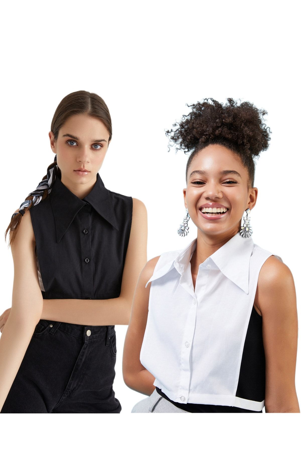 2 pack pointed shirt collar set black and white modern cotton stylish design classic collar model