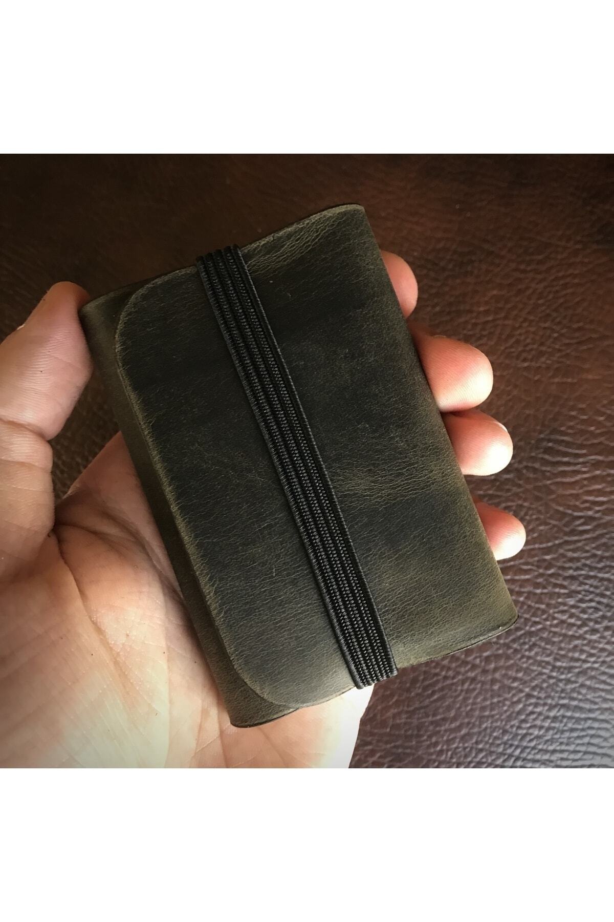 Handmade Genuine & Genuine Leather Khaki Color Elastic Card Holder/personalized Gifts/souvenirs