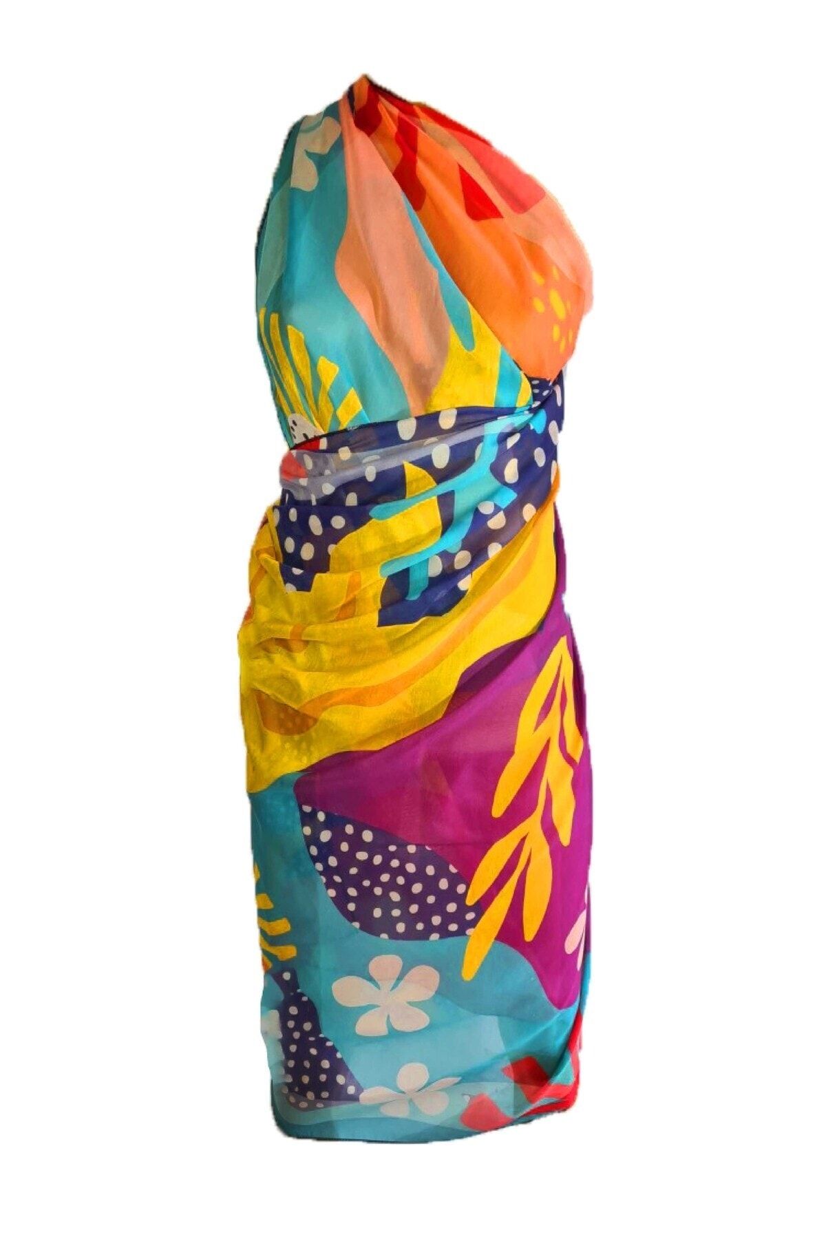 Bolder-Mixed Floral Patterned Pareo Sheer Fabric 5