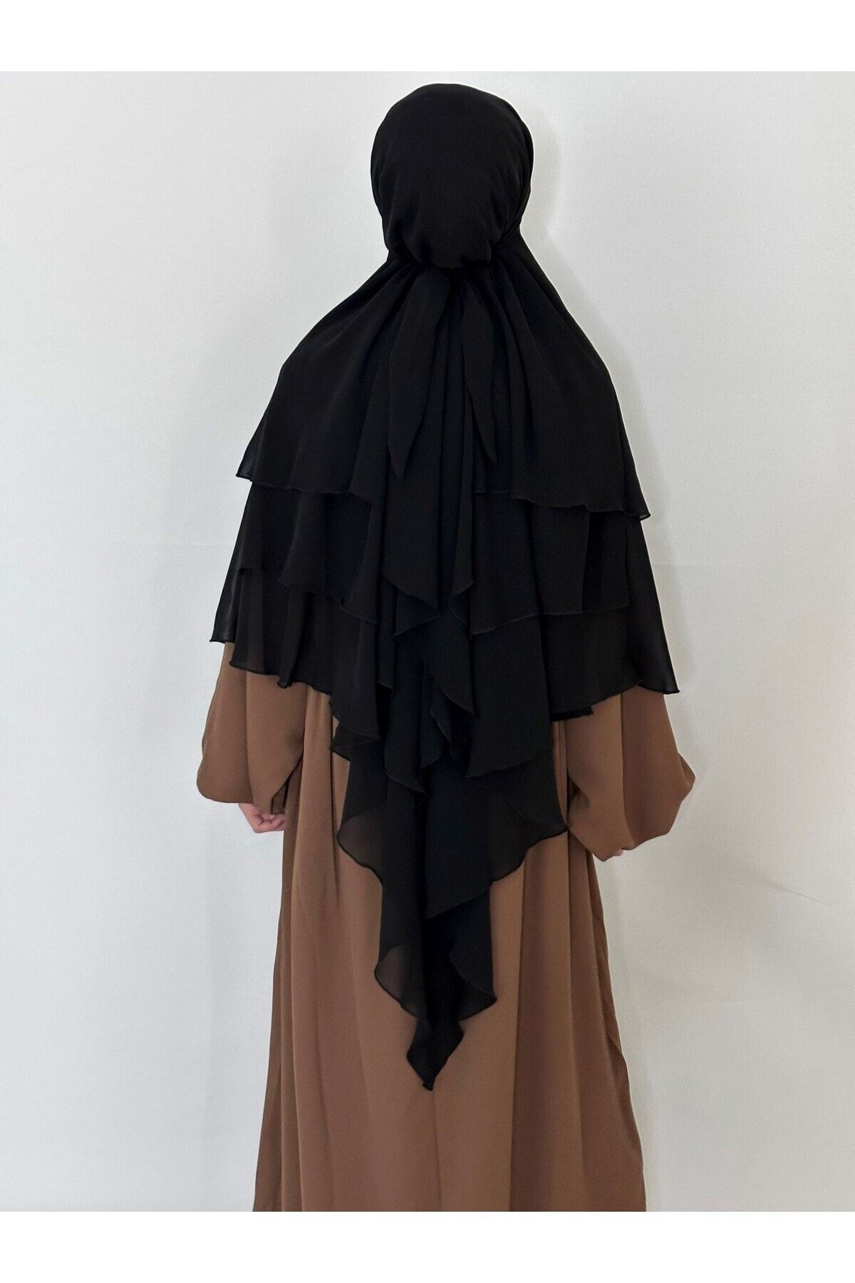 erasra class-Black Souffle Khimar - Three-Layer, Veil and Chiffon Scarf, 4 Strings 5