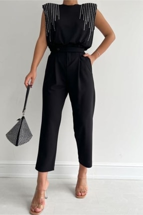 Genel Markalar Yan düğmeli kemer detaylı pantalon