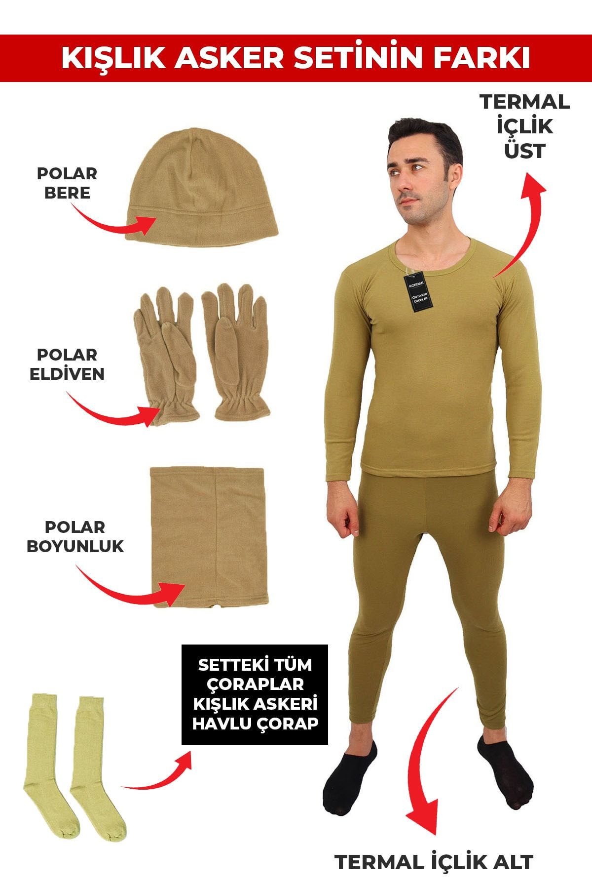 Asker Kolisi Black Thermal Underwear Set, Fleece Beanie, Neck Collar,  Gloves, Towel, Socks Set - - Trendyol