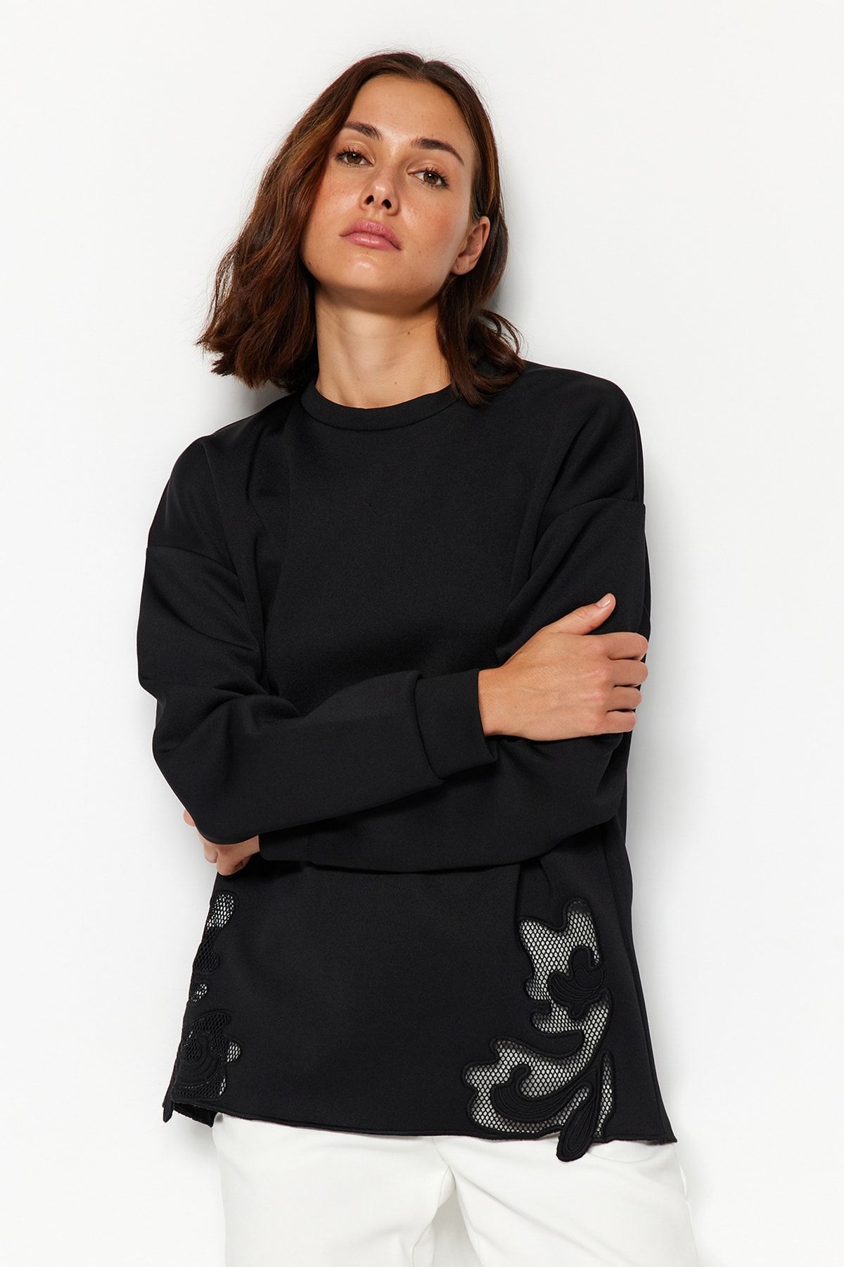 Black lace sweatshirt clearance