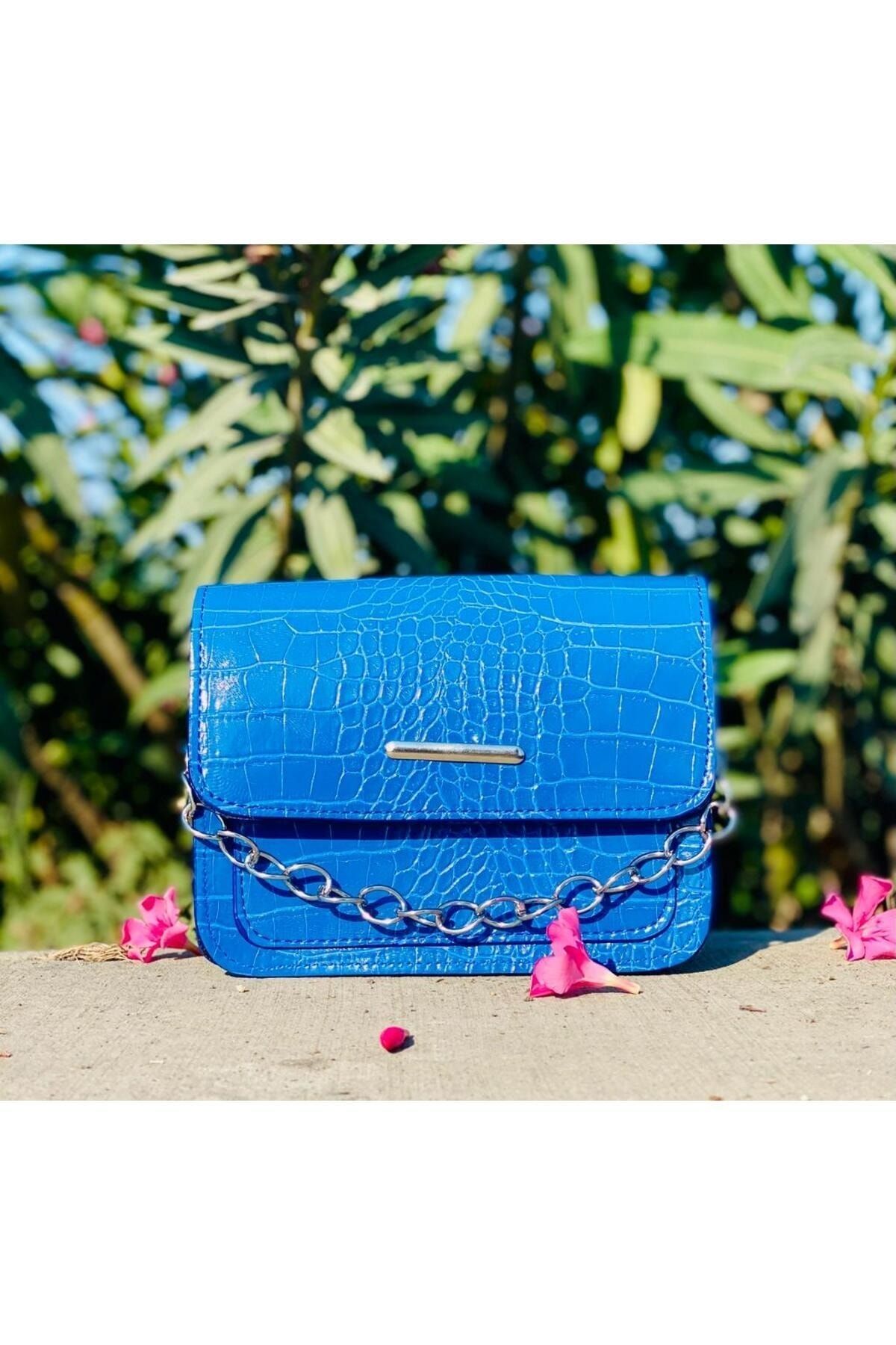 $1865 Maria Oliver Womens Blue Luisa Crocodile Leather Shoulder Clutch  Purse Bag | eBay