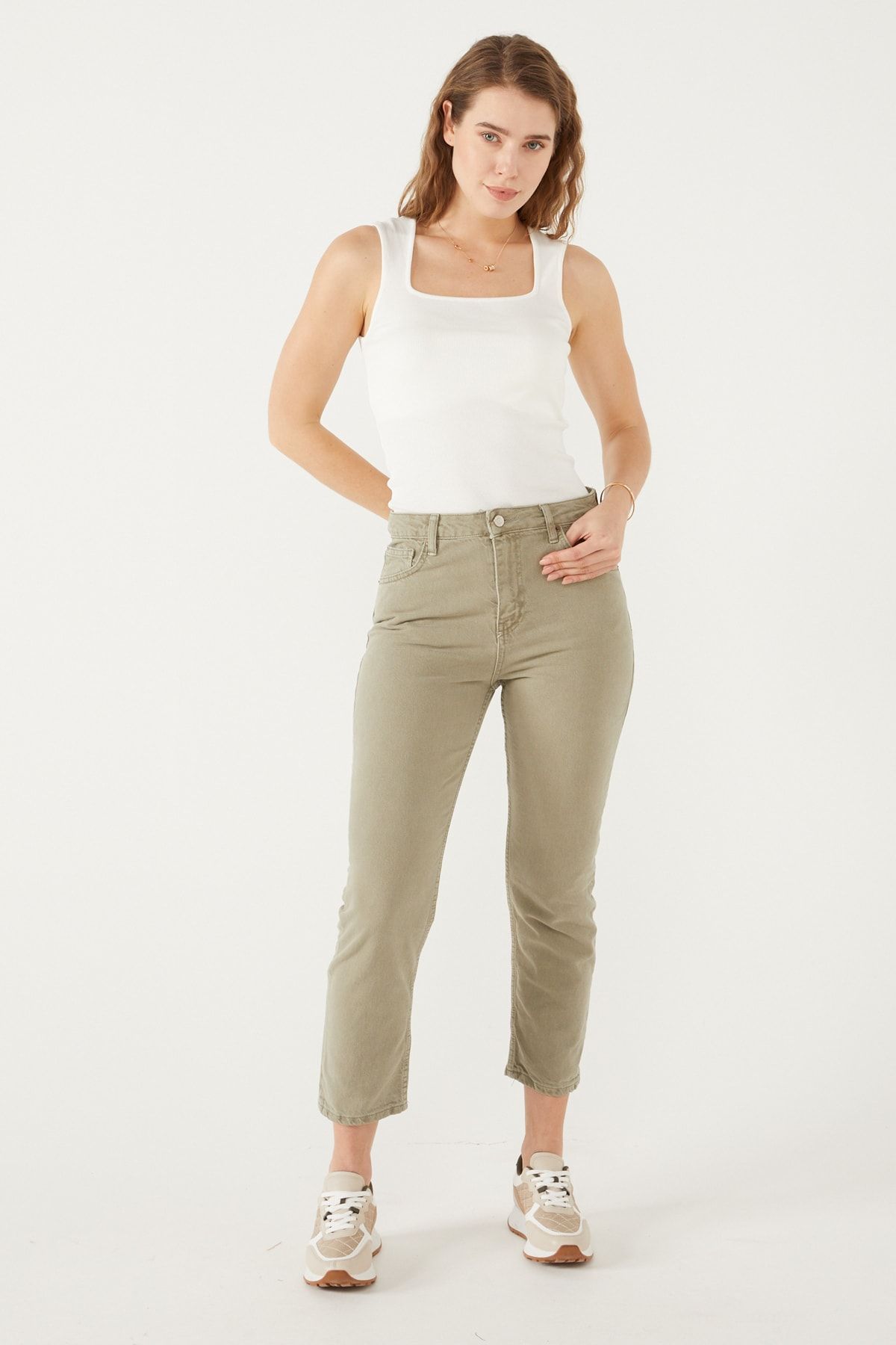Khaki outlet mom pants