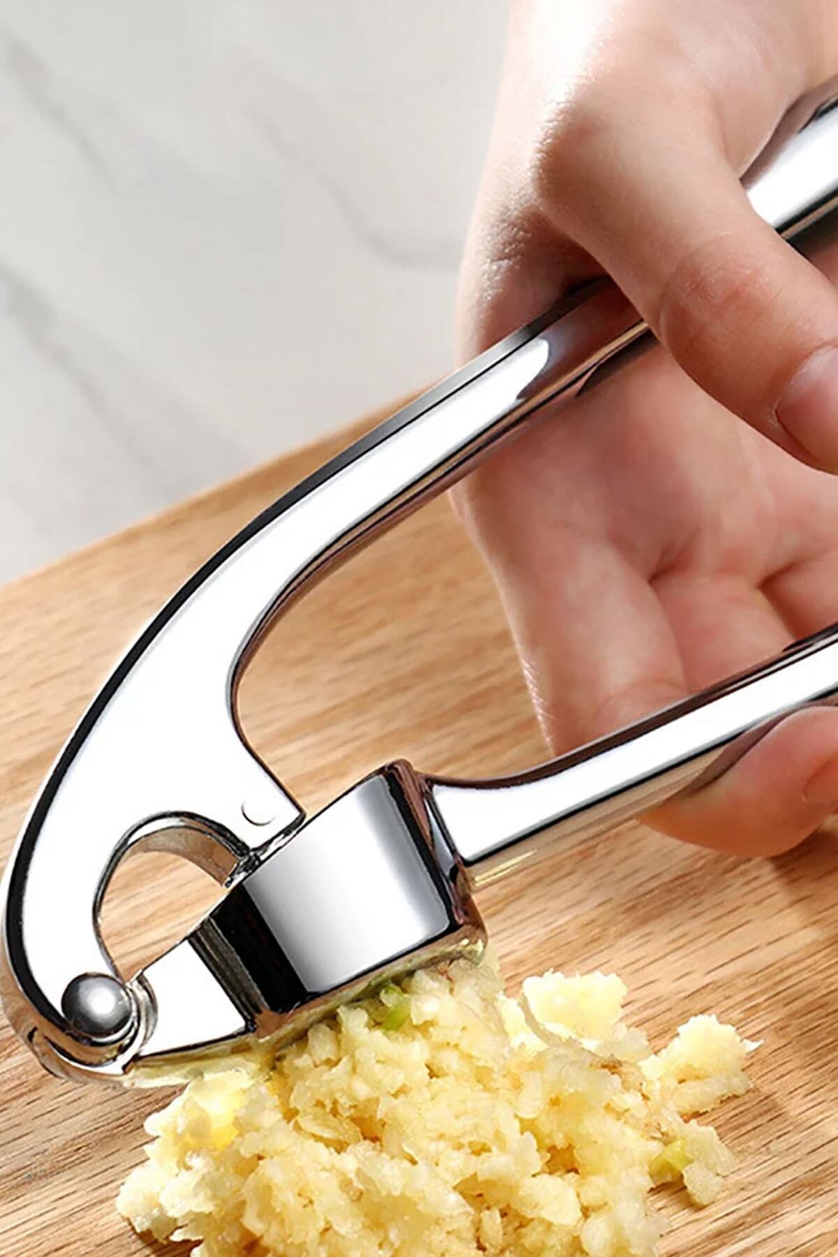 Genel Markalar Çelik Sarımsak Ezici Press Pratik Hazneli Sarımsak Ezme Aparatı Paslanmaz Çelik Sarımsak Sıkacağı