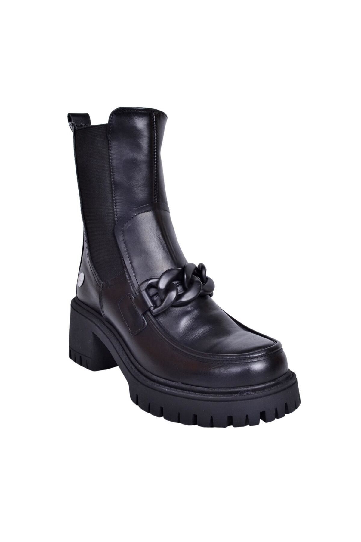Mammamia D23kb 1315 Women s Leather Chain Buckle Boots Black