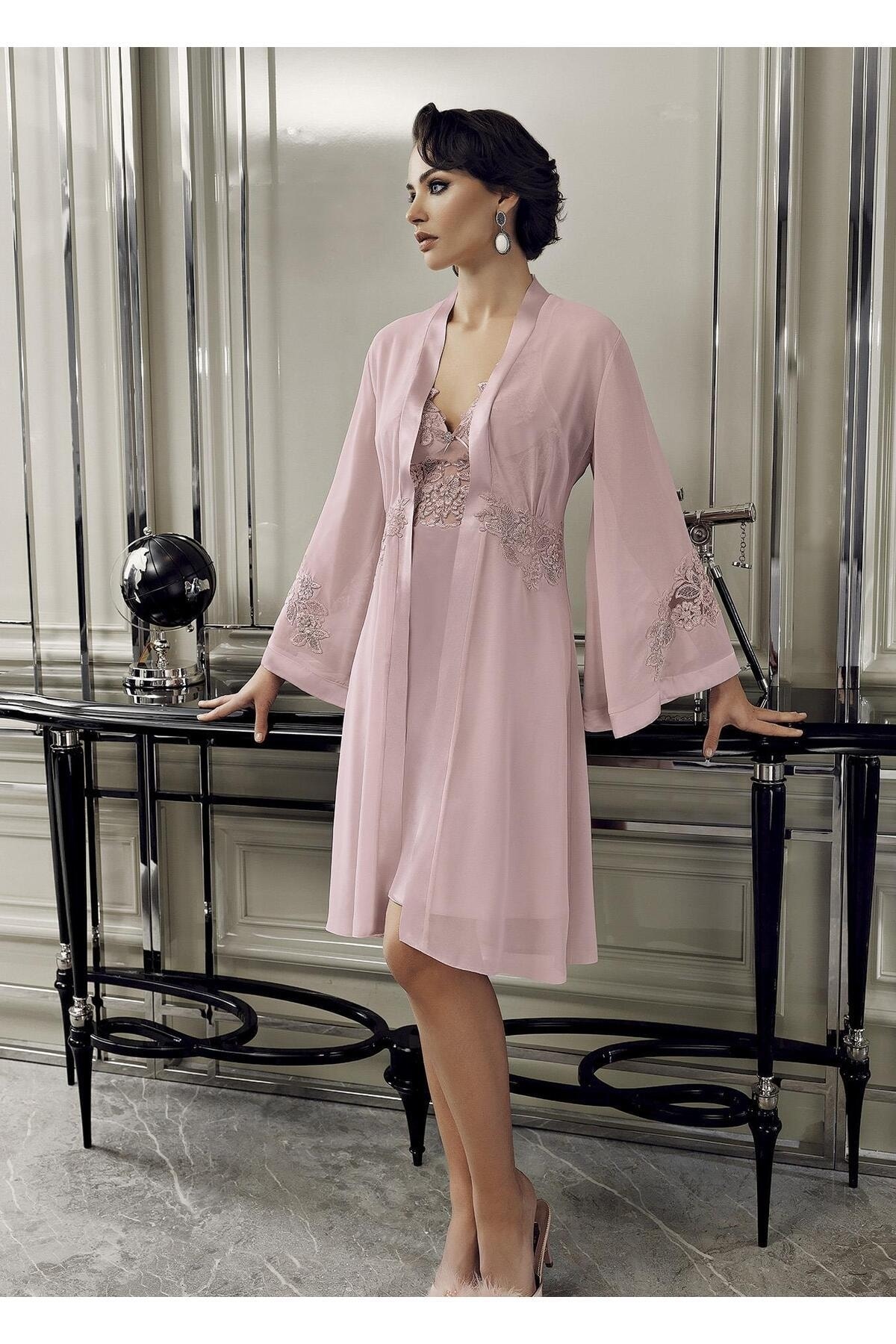 PERİN Kısa Saten Gecelik Sabalık 6'lı Takım - 9400