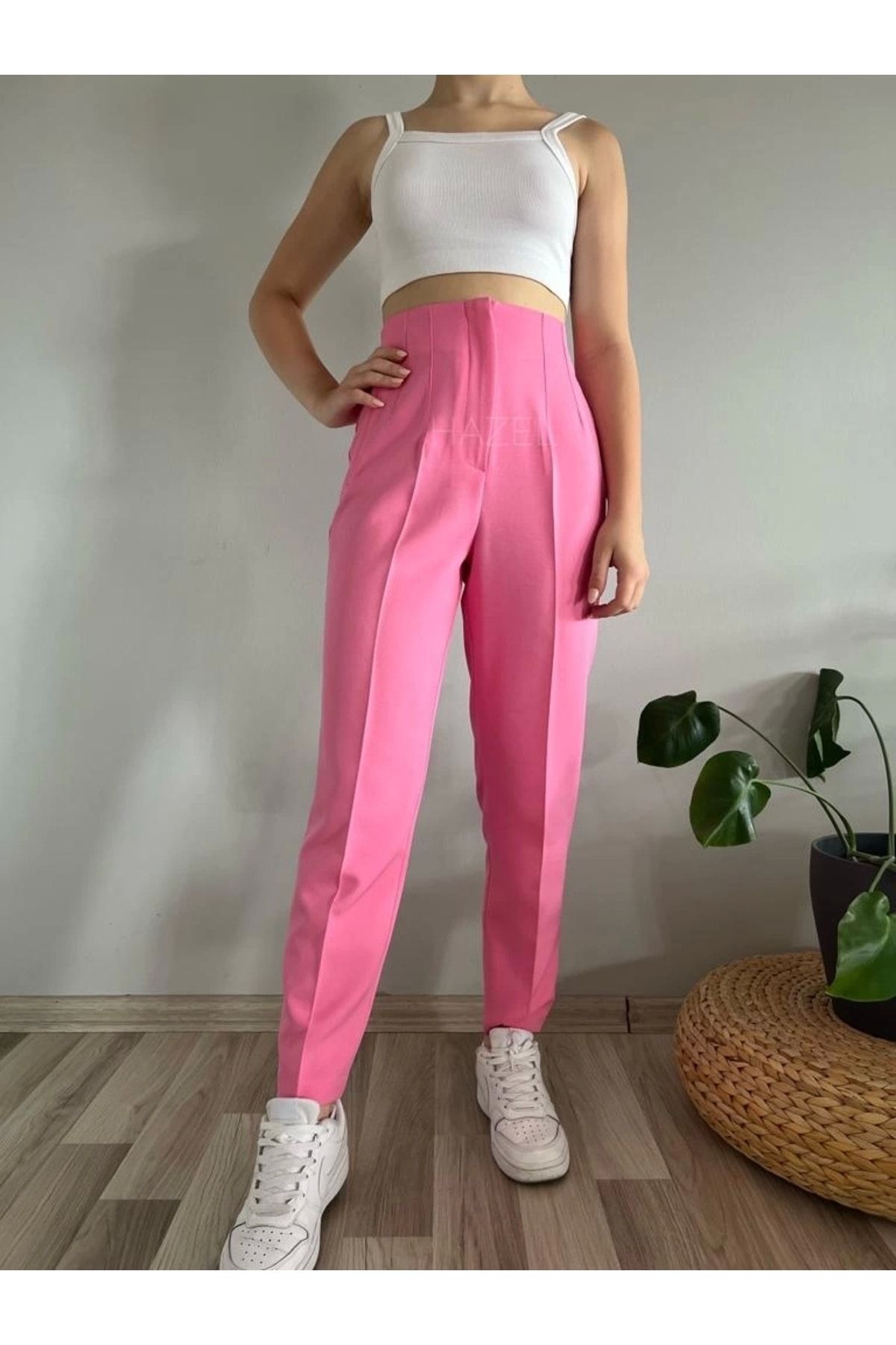 Hazel Pink High Waist Slim Dart Trousers