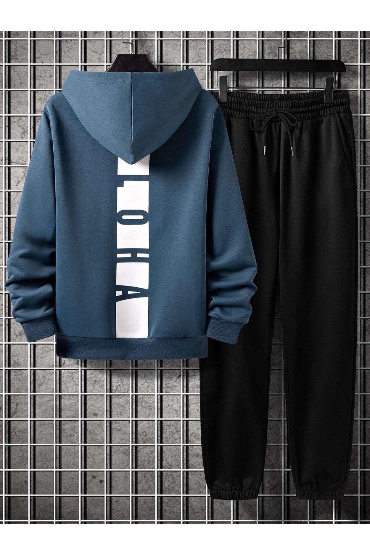 Machetta Büyük Beden Unisex Sırt Aloha Basklı 3 iplik Kapüşonlu Eşofman Takımı