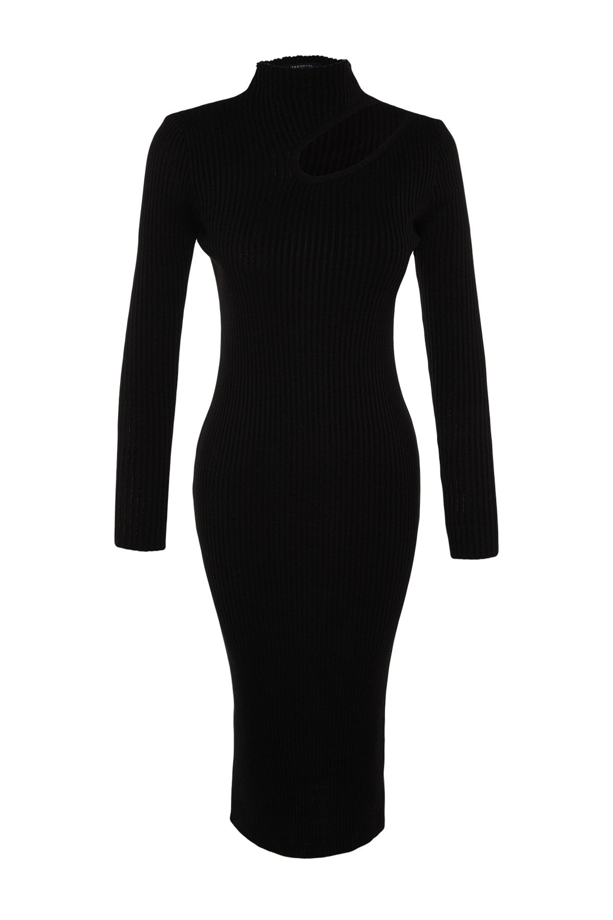 Trendyol Collection-Чорна трикотажна сукня міді з вирізом/вікном TWOAW24EL00028 7