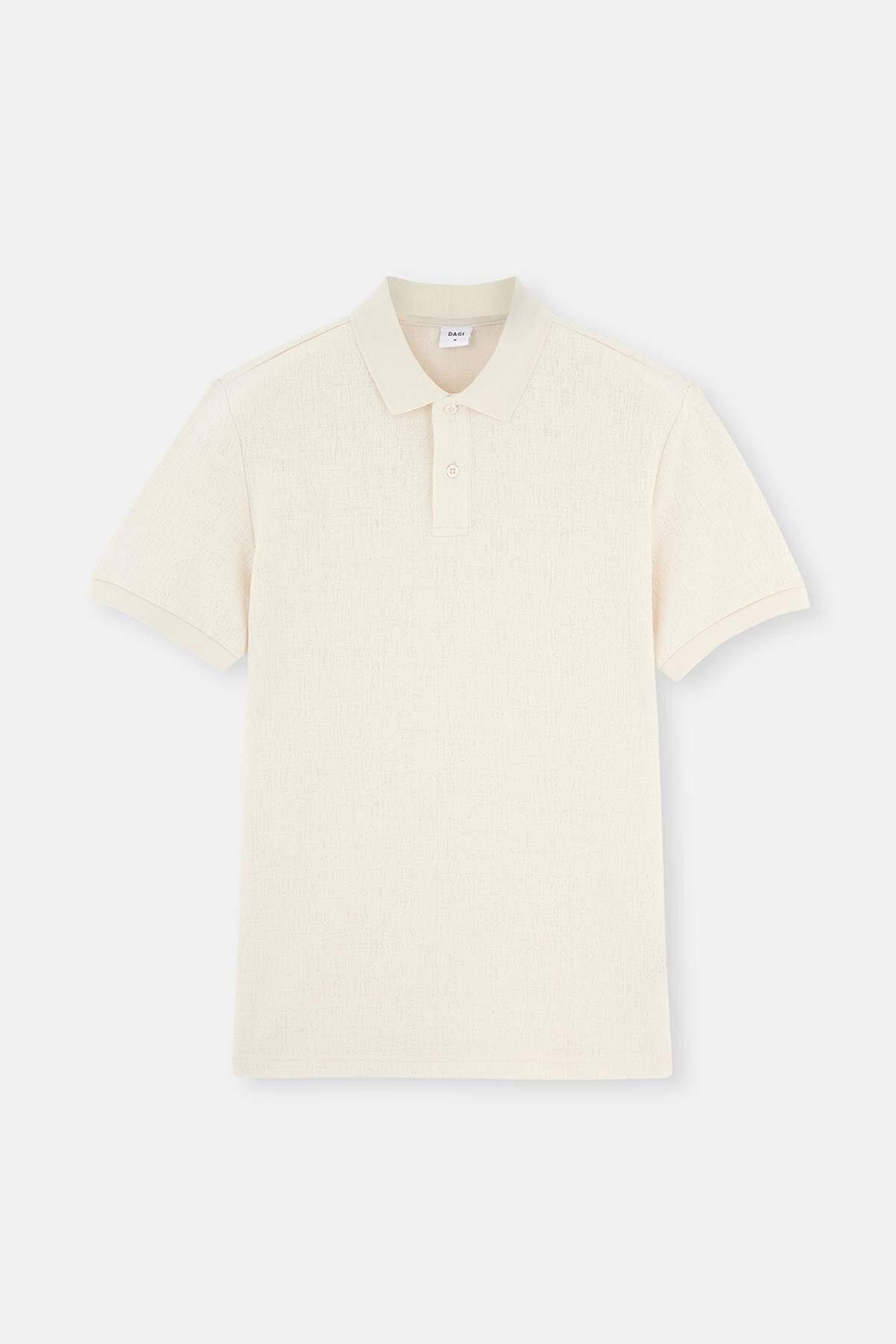 Dagi-Tricou polo cu jacquard spumă ecru 1