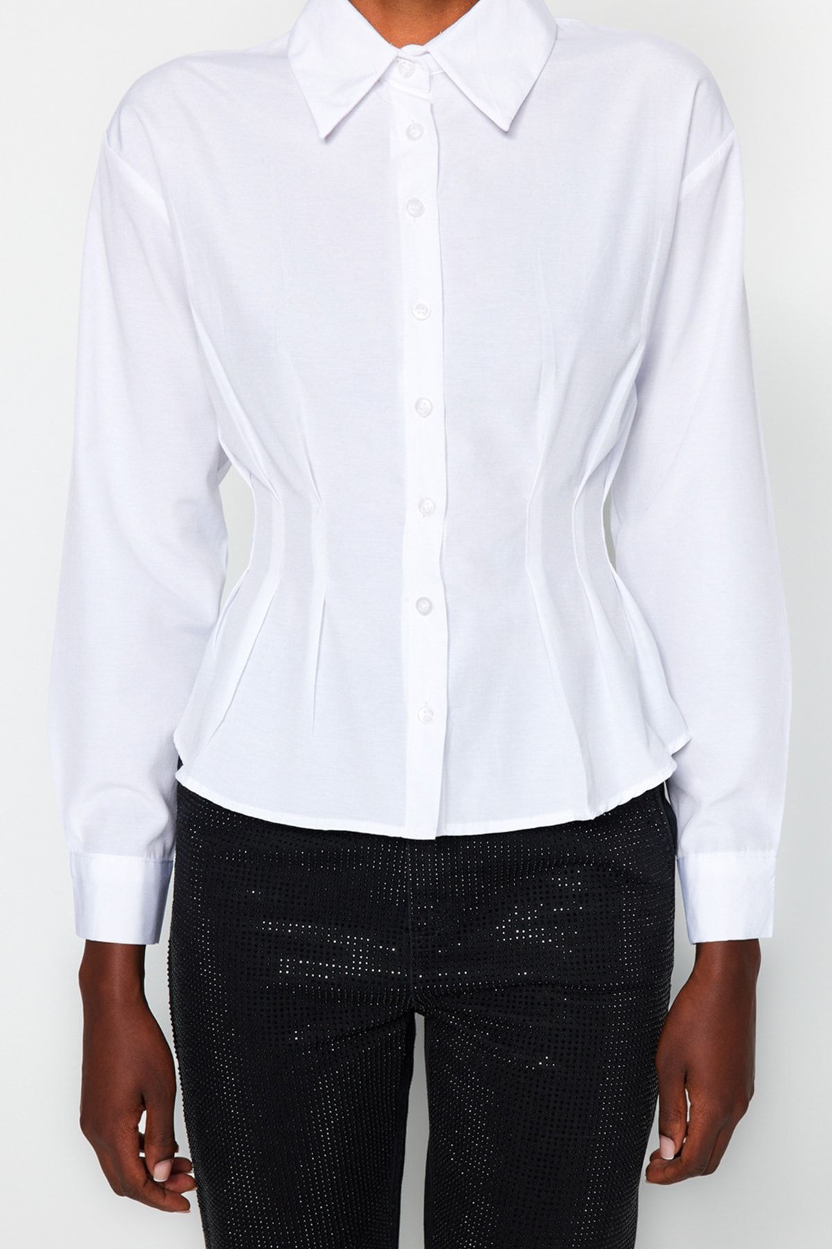 Trendyol Collection-Ecrufarbenes, gewebtes Hemd aus Baumwolle - tailliert TWOAW24GO00186 4