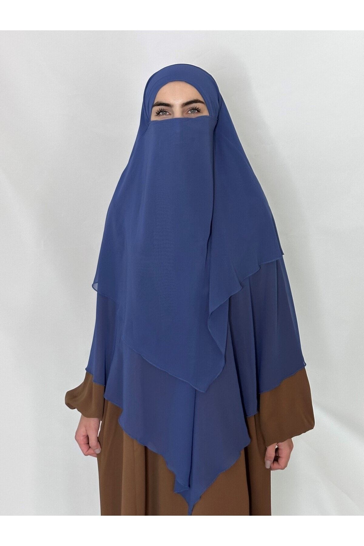 R&S modibone-Three Layers Ready Made Veil Souffle Khimar Chiffon scarf 4 strings indigo blue 6