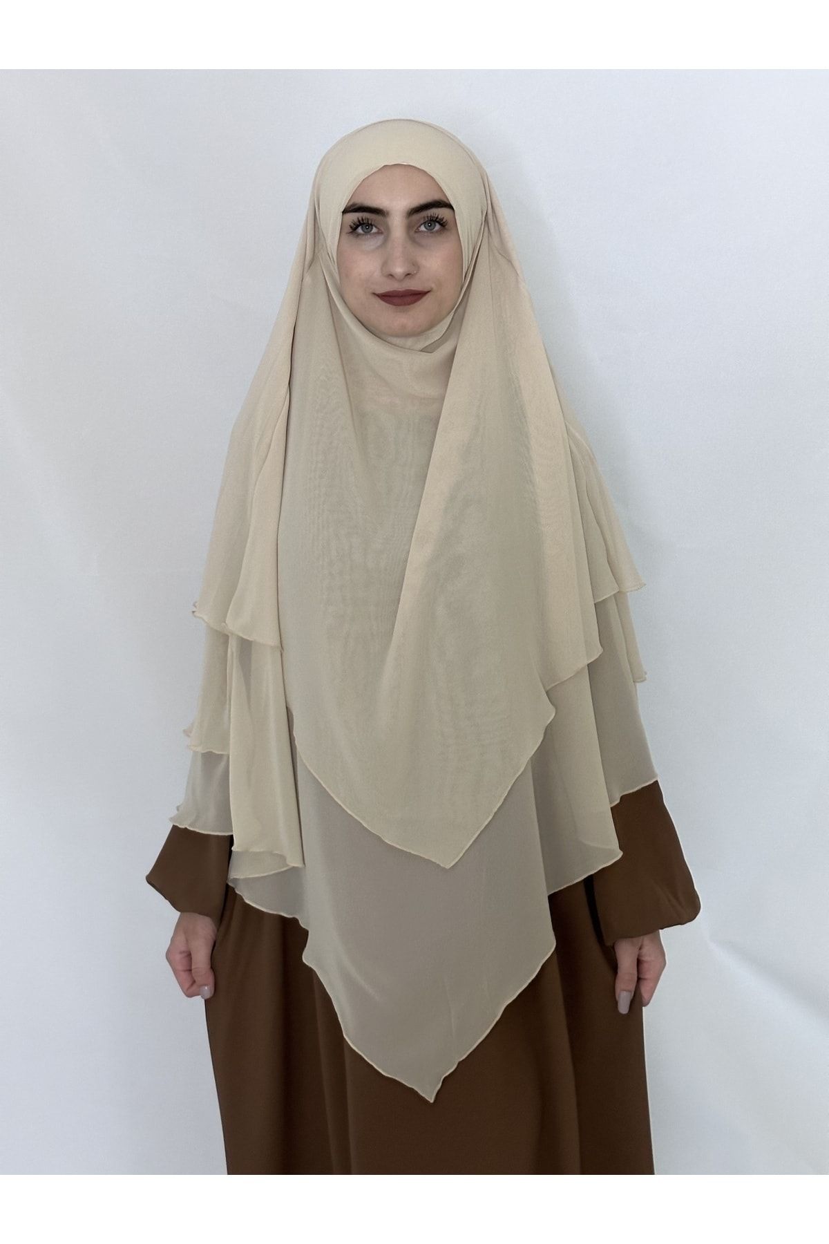 R&S modibone-Three Layers Ready Made Veil Souffle Khimar Chiffon scarf 4 string cream 1