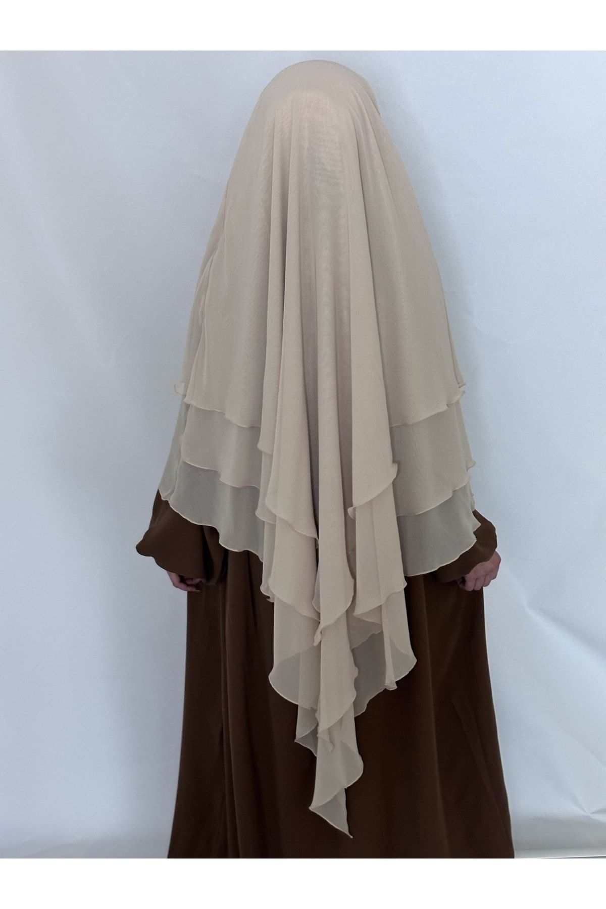 R&S modibone-Three Layers Ready Made Veil Souffle Khimar Chiffon scarf 4 string cream 3