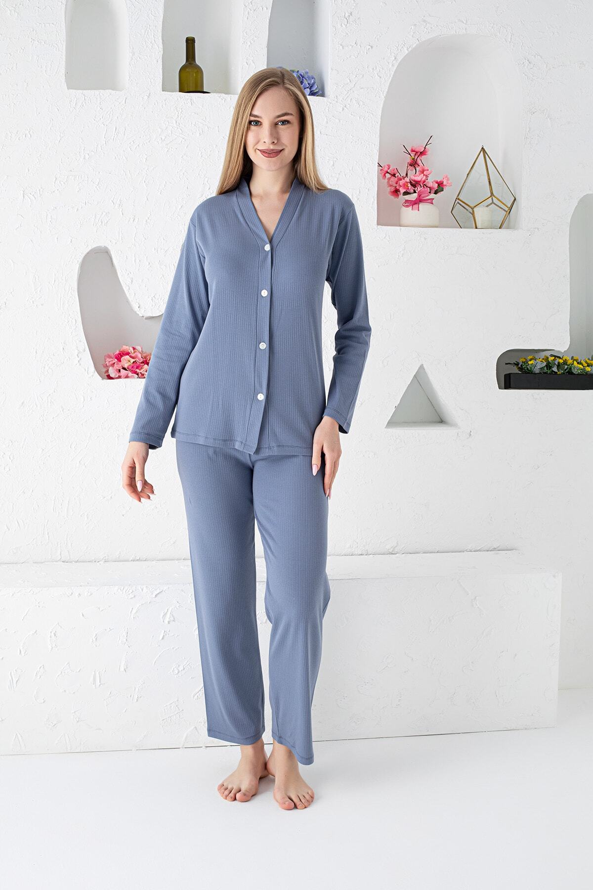 JENİKA-RIBANA COMBED BUTTONED PAJAMAS SET WITH REPORT 2
