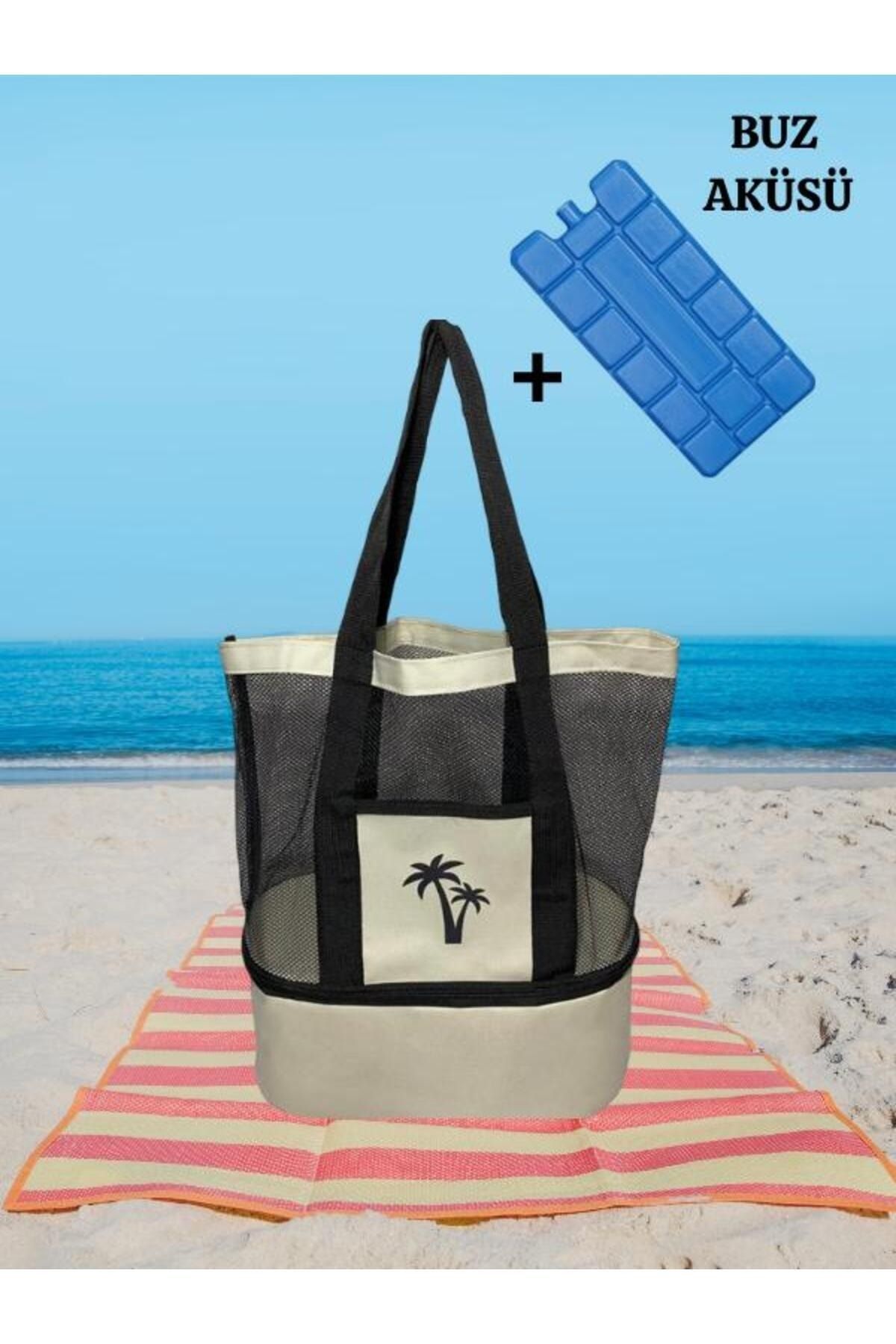KAYOUBI Beach Bag ARTIFICIAL BEIGE Cold Cool Hot Holder with Compartment Frosted IceBattery Thermos Bag Sea Coast Trendyol