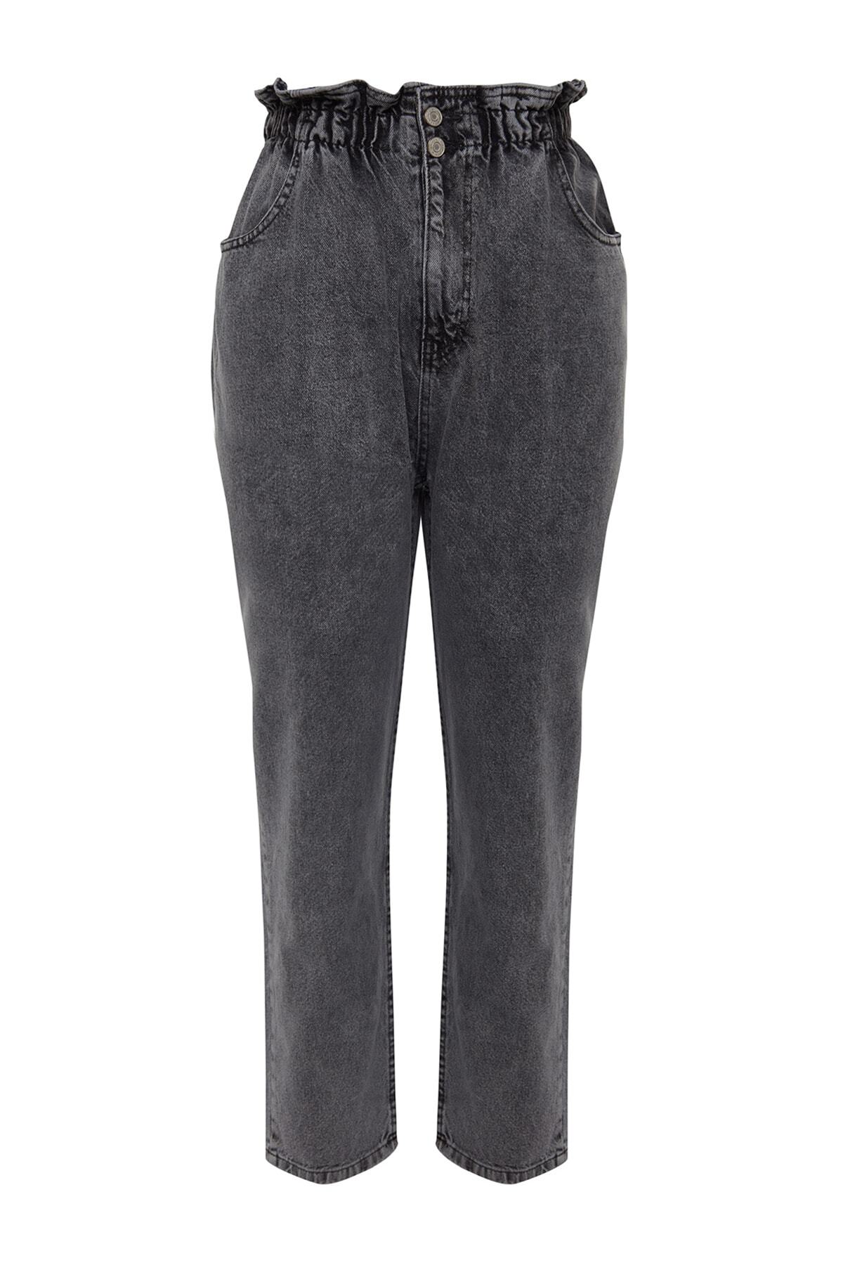 Trendyol Curve-Šedý elastický pás s vysokým pásom Mom Jeans TBBAW23JE00002 16