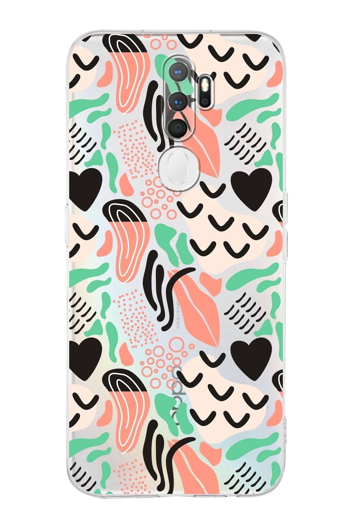 Oppo A9 2020 Uyumlu Kamera Korumalı Kapak Memphis Desen Tasarımlı Şeffaf Kılıf