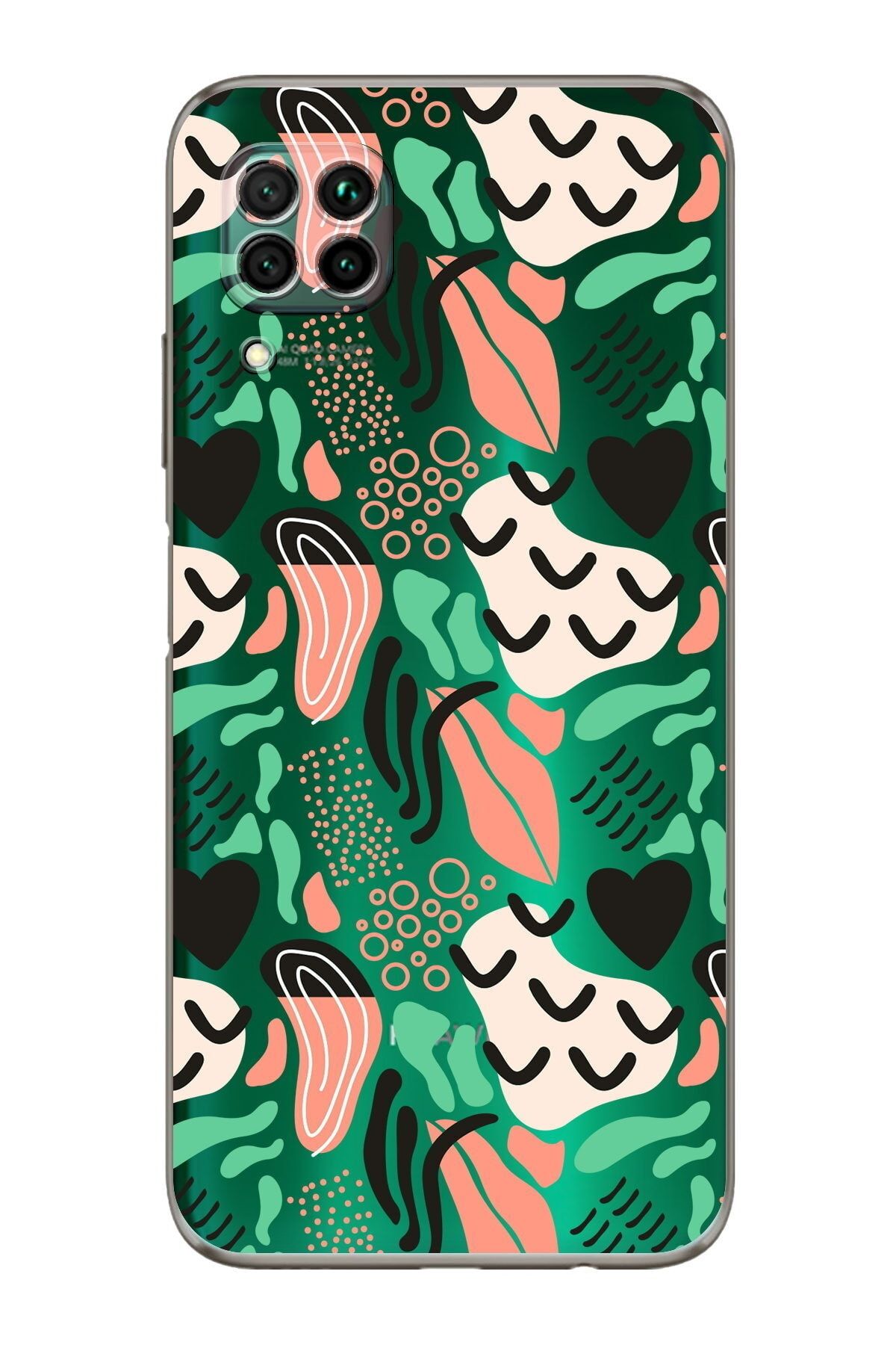 Huawei P 40 Lite Uyumlu Kamera Korumalı Kapak Memphis Desen Tasarımlı Şeffaf Kılıf